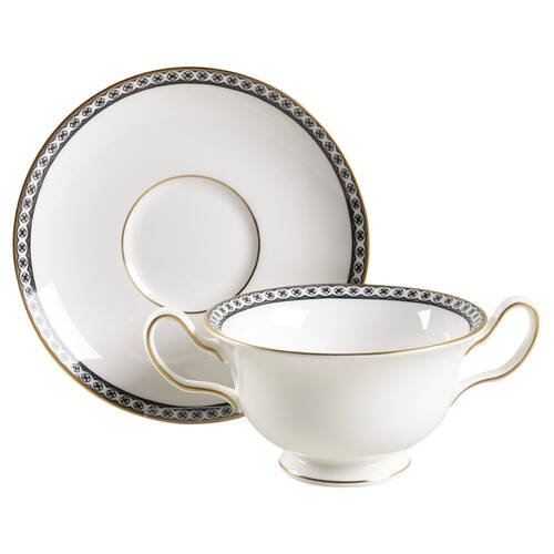 Ulander Black Footed Cream Soup Bowl & Saucer Set by Wedgwood