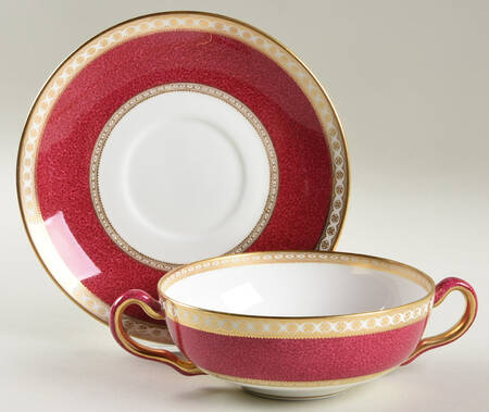 Ulander Powder Ruby Flat Cream Soup Bowl & Saucer Set