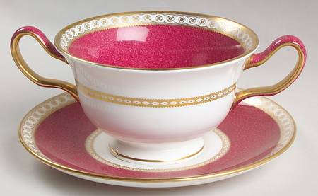 Ulander Powder Ruby Footed Cream Soup Bowl & Saucer Set