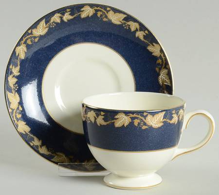 Whitehall (Mazerine Blue Rim) Leigh Shape Footed Cup & Saucer Set