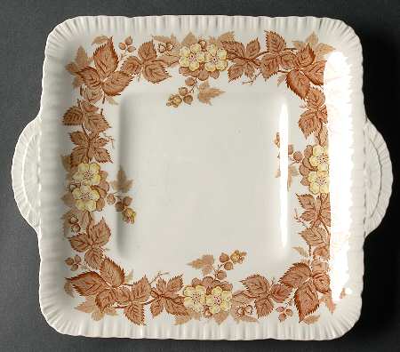 Wildbriar Brown Yellow Square Handled Cake Plate