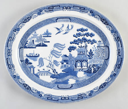 Willow Blue (Older, Smooth) 16" Oval Serving Platter