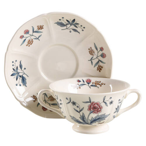 Williamsburg Potpourri Footed Cream Soup Bowl & Saucer Set