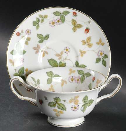 Wild Strawberry (Bone & Oven To Table) Footed Cream Soup Bowl & Saucer Set