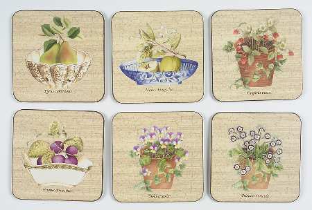 Sarah's Garden Square Corkback Coaster - Set of 6 Motifs