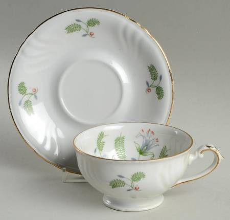 B. Fern (Swirl Rim) Footed Cup & Saucer Set