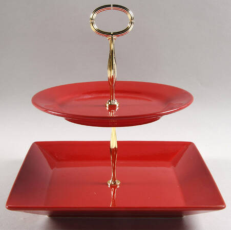Fun Factory Freestyle Red-Cherry (Germany) 6 5/8"-10"  2 Tiered Serving Tray (Dp, Sp) HC