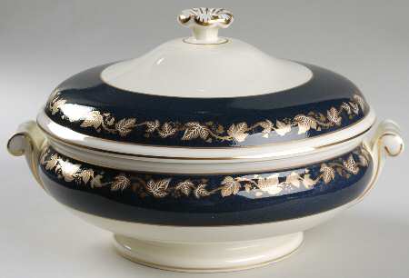 Whitehall 2000 (Powder Dark Blue Rim) Round Covered Vegetable by Wedgwood