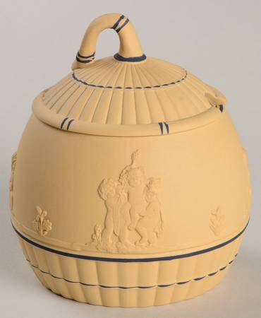 Black On Cane Jasperware Honey Pot & Lid