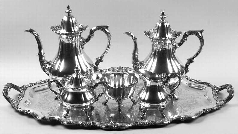 Rose Point (1200, Silverplate, Hollowware) 6-Piece Plated Tea Set (Waste & Tray)