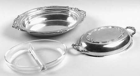 Rose Point (1200, Silverplate, Hollowware) Double Vegetable Bowl