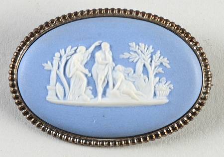 Jasperware Jewelry Silverplate Brooch
