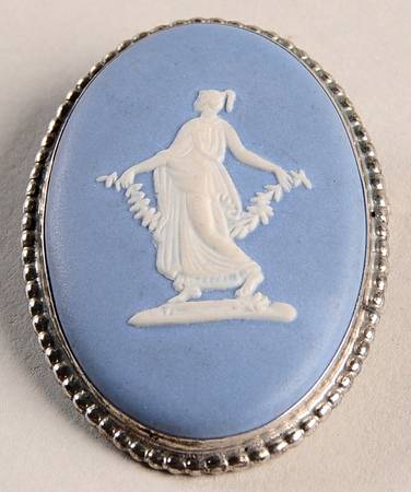Jasperware Jewelry Silverplate Brooch