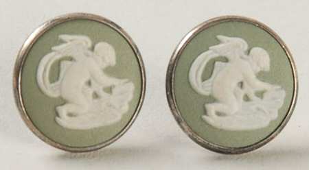 Jasperware Jewelry (Pair) Cupid Silverplate Earrings
