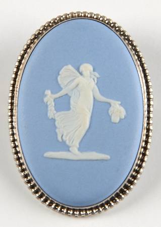 Jasperware Jewelry Silverplate Brooch