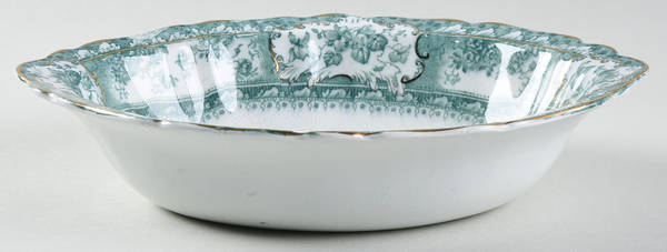 Phoebe Blue Green (Gold Accents, Gold Trim) 8" Oval Vegetable Bowl