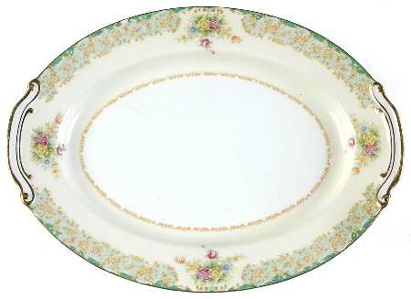 Greenleigh (Green & Aqua Border) 12" Oval Serving Platter
