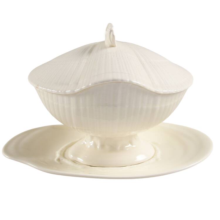 Moonstone (Cream) Sauce Boat & Lid with Underplate by Wedgwood