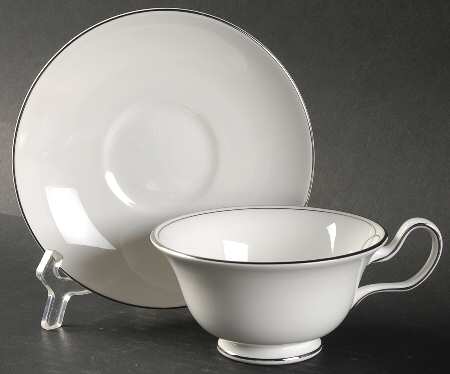 Embrace Platinum Peony Shape Footed Cup & Saucer Set