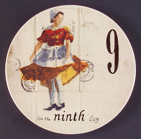 12 Days of Christmas (Black Numbers, Rim Shape) Salad/Dessert Plate