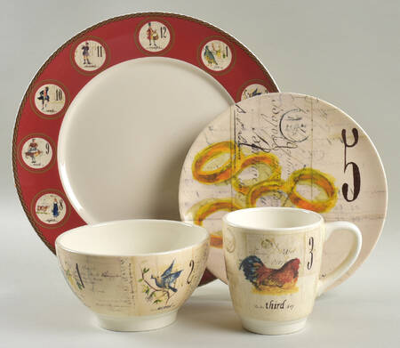 12 Days of Christmas (Black Numbers, Rim Shape) 4 Piece Place Setting