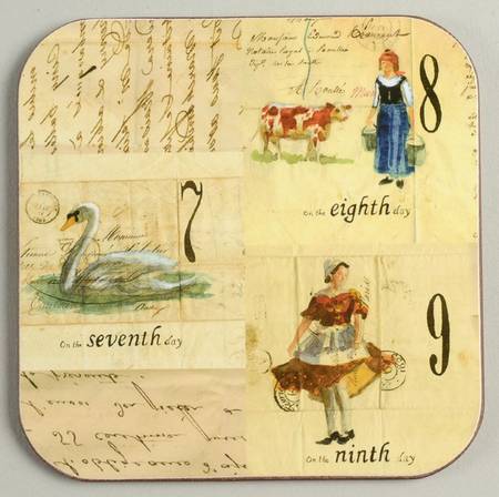 12 Days of Christmas (Black Numbers, Rim Shape) Square Corkback Coaster