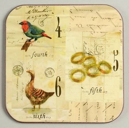 12 Days of Christmas (Black Numbers, Rim Shape) Square Corkback Coaster