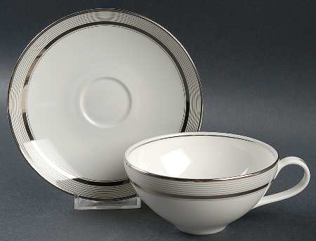 Ribbon Stripe Silver (Platinum) Flat Cup & Saucer Set
