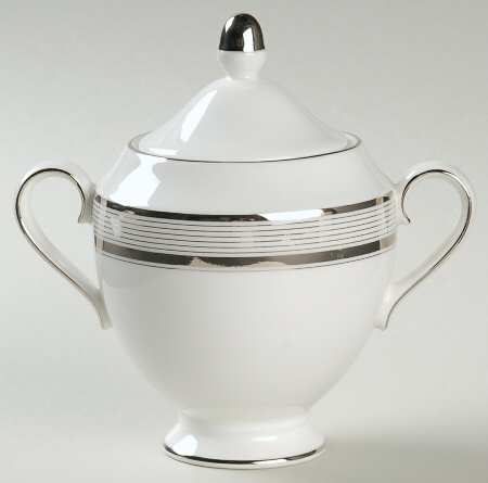 Ribbon Stripe Silver (Platinum) Sugar Bowl & Lid