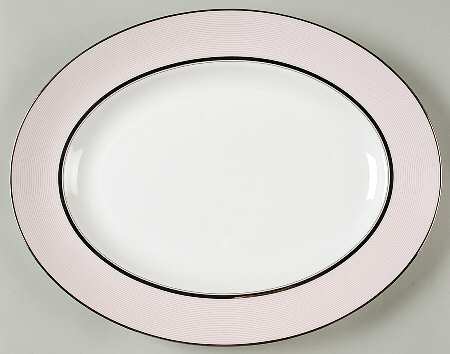 Ribbon Stripe Rose 13" Oval Serving Platter