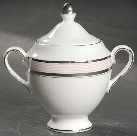 Ribbon Stripe Rose Sugar Bowl & Lid