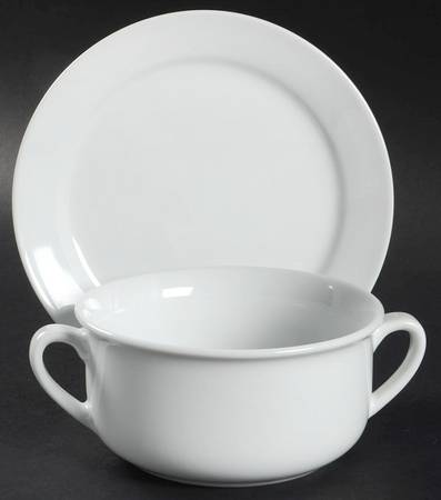 Essential White Cream Soup Bowl & Bread Plate/Saucer Set by Williams-Sonoma