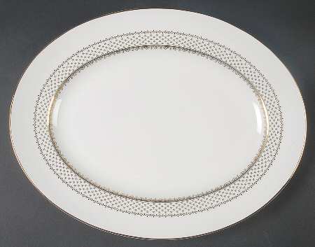 French Knot (Gold Trim) 13" Oval Serving Platter