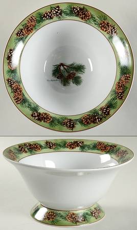 Pinecone Rim 8" Footed Round Vegetable Bowl