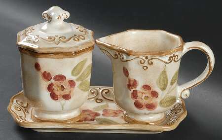 Orchid Garden Creamer & Sugar with Lid & Tray Set