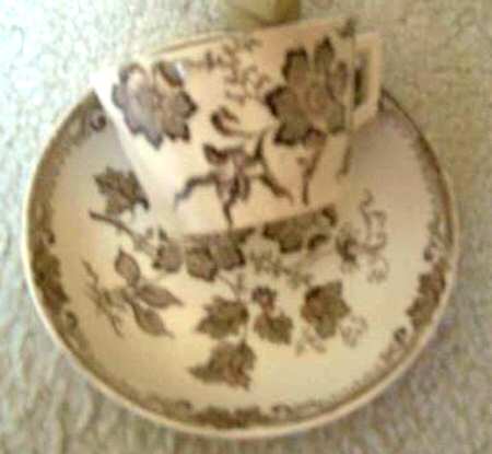 Chinese Plant Brown Flat Cup & Saucer Set