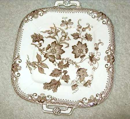 Chinese Plant Brown Square Handled Cake Plate