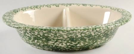 Green Sponge 12" Oval Divided Vegetable Bowl
