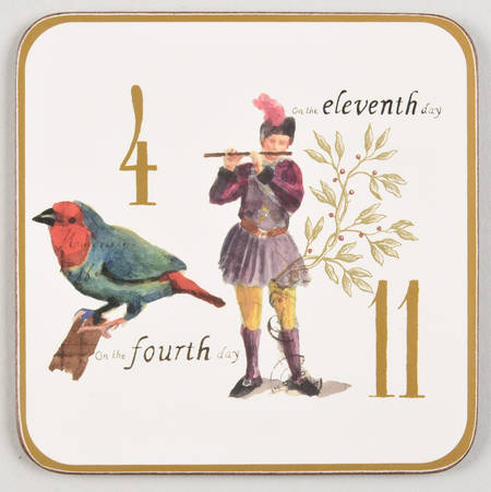 12 Days of Christmas (Gold Numbers, Coupe Shape) Square Corkback Coaster