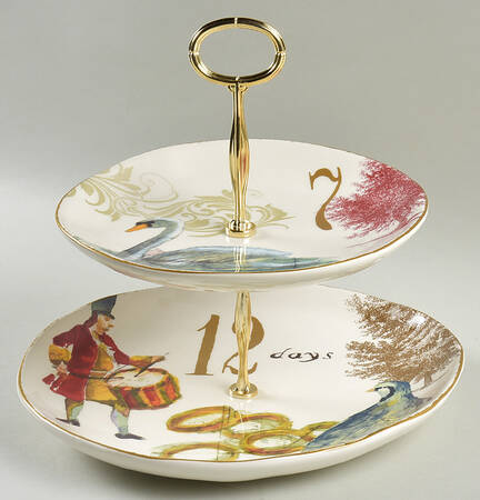 12 Days of Christmas (Gold Numbers, Coupe Shape) 6 5/8"-10"  2 Tiered Serving Tray (Dp, Sp) HC