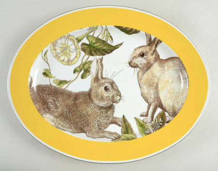 Spring Bunny (Yellow Banded) 17" Oval Serving Platter