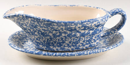 Blue Sponge Gravy Boat & Underplate