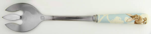 Damask Easter Bunny Salad Serving Fork with Stainless Prongs