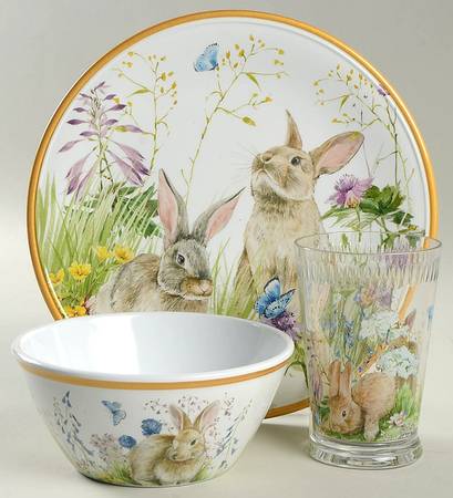 Floral Meadow (3 Pc)Melamine Child's Set(Plate,Bowl,Plastic Cup)