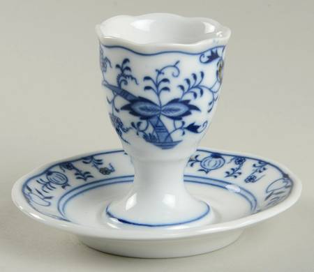 Blue Onion Egg Cup with Attached Underplate