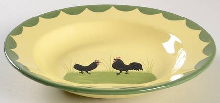 Cocks and Hens Large Rim Soup Bowl