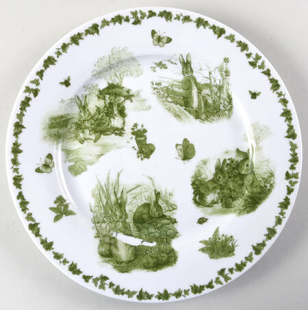 Peter Rabbit Green Toile Dinner Plate