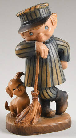 Anri Wood Carved Figurines The Sweeper - Boxed