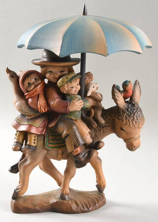 Anri Wood Carved Figurines Riding Through The Rain - Boxed