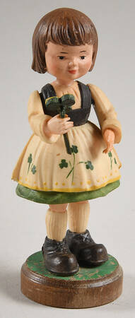 Anri Wood Carved Figurines Girl With Shamrock - Boxed
